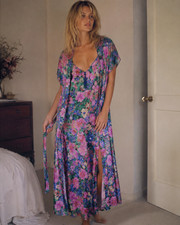 VTG Women's M Satin Robe and Nightgown Set Floral Boho 90s Retro