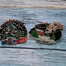 Walmart Associate Employee Pin - 2 - Christmas Sleigh Semi Reindeer Santa Tree