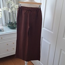 NWT Reformation Womens Olina Brown Linen Wide Leg Trouser Pants Elastic Waist SP