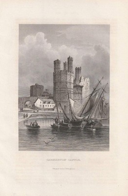 c1850 Caernarvon Castle Caernarfon Gwynedd Wales Vedute Stahlstich-Ansicht