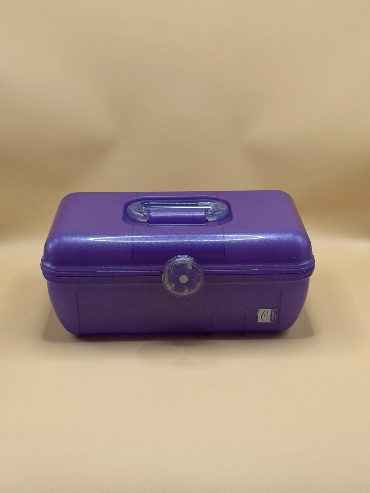 Vintage Caboodles Purple Cosmetic Travel Case Organizer 2752 Clear Handle Mirror