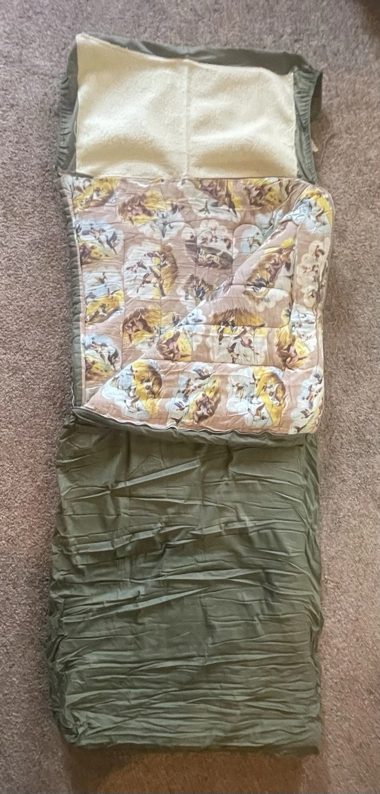 Vintage Wood Stream Sleeping Bag 453b Camping Fishing Hunting Dog Motif 78”x 34”