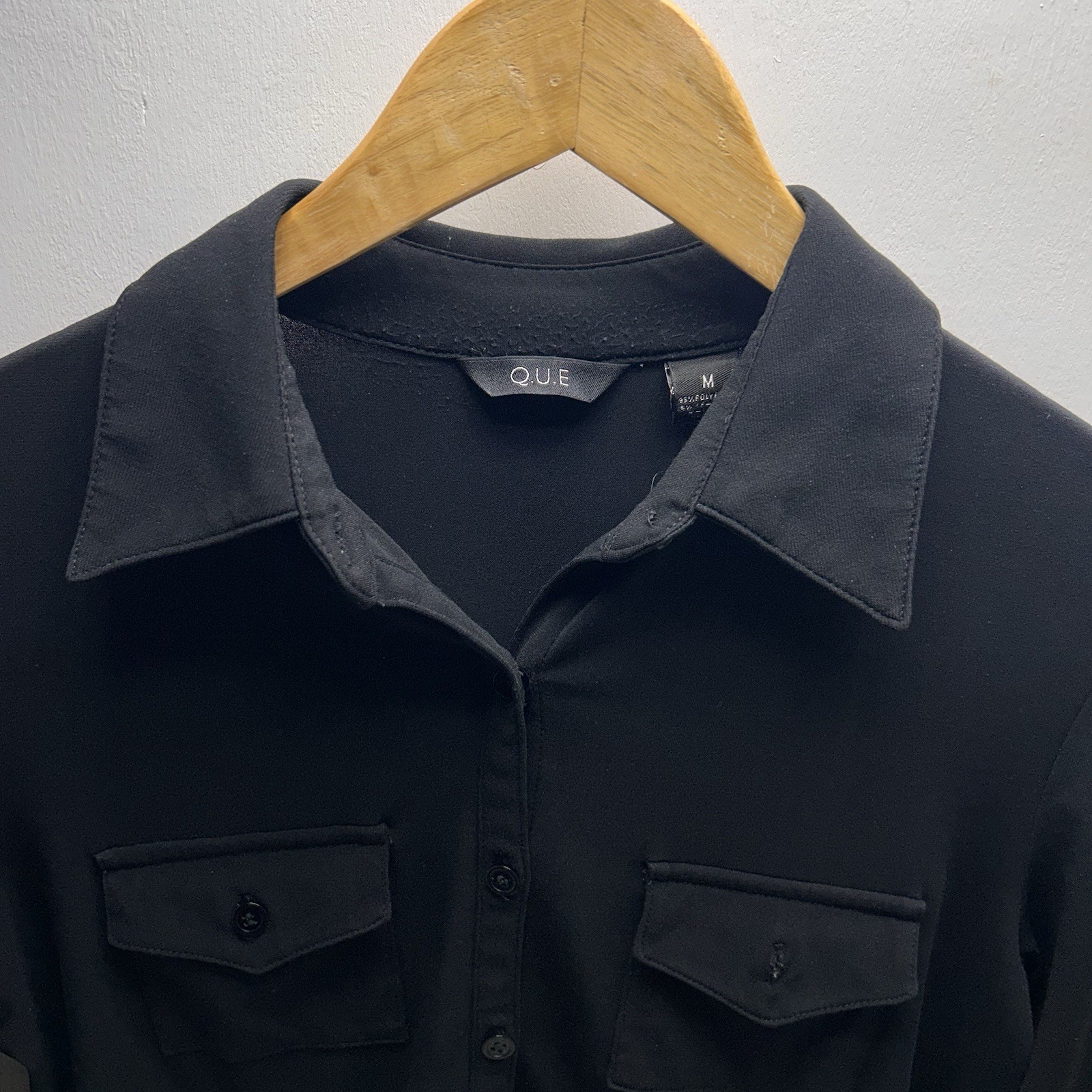 Q.U.E Black Button Front Collared 3/4 Sleeve Woma… - image 4