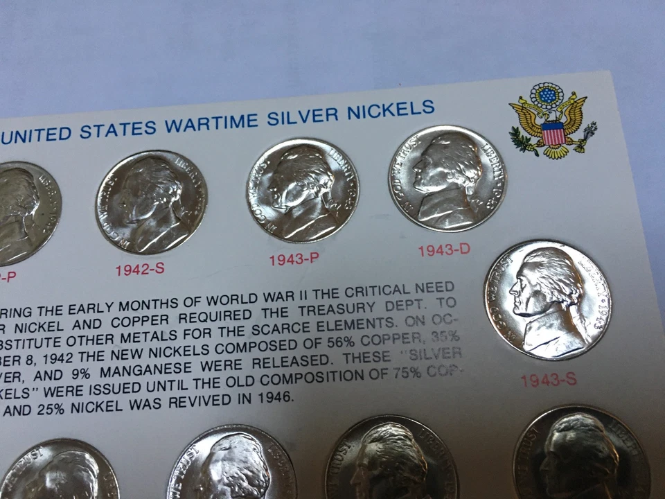 1942 to 1945 PDS Jefferson Silver War Nickel Set 11 Coins, SUPERB!! Gem BU+ - Image 3 of 4