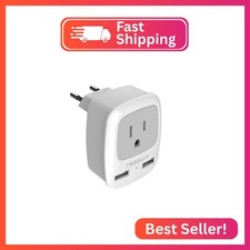 TESSAN European Travel Plug Adapter, Europe Power Adaptor with 2 USB Ports, Inte