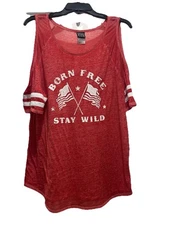 Modern Lux Open Shoulder Semi-Sheer T-Shirt Red Women Size XXL (2XL) Born Free
