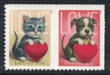Scott 5745-46- Love, Kitten & Puppy- MNH (S/A) Pair- Forever Stamps, 2023- mint