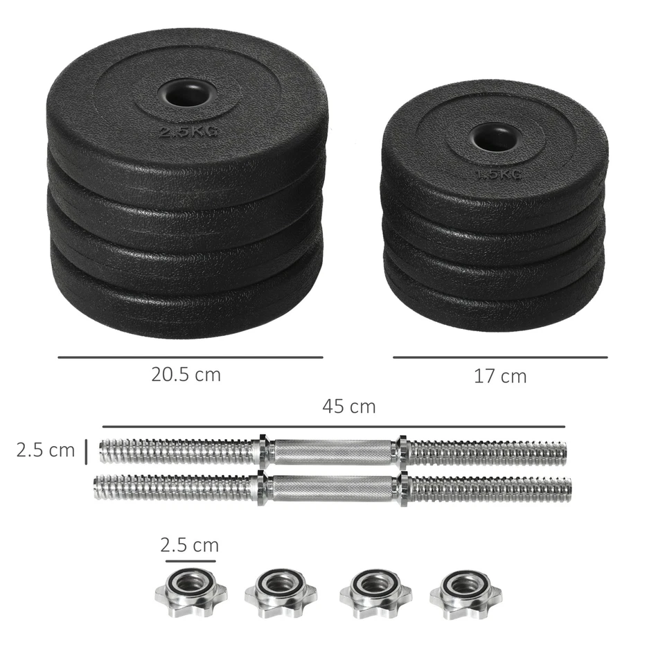 HOMCOM 20KG Adjustable Dumbbells Weight Set Hand Weight for Body Fitness, photo 3 of 5