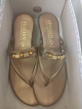 NEW IN BOX Italian Shoemakers Bronze Sandals with Gemstone Accents Size 9