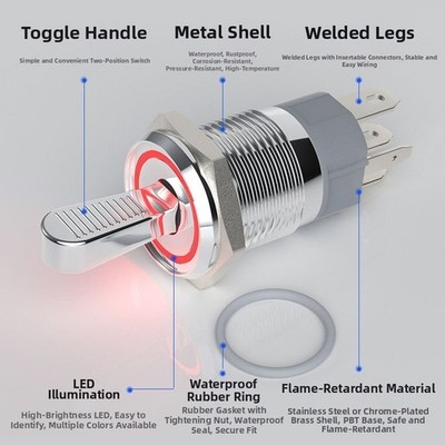 Für Kippschalter Metall 16mm 2 Positionen 10A beleuchtet Wippe für Geräte