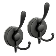 2-Pack Black Metal Suction Cup Hooks Heavy Duty Double Hook for Bathroom Kitchen