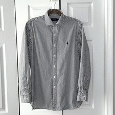POLO Ralph Lauren MENS 16 34/35 Black White Striped Button Down Dress Shirt EUC