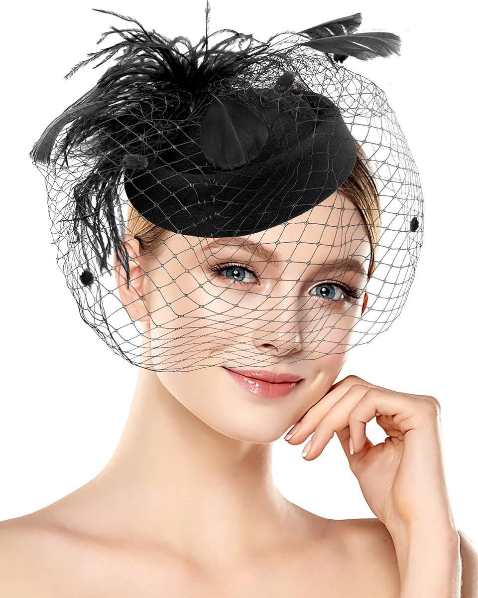 1920S Vintage Fascinators Hats Pillbox Hat with Veil Top Hat  display picture 3