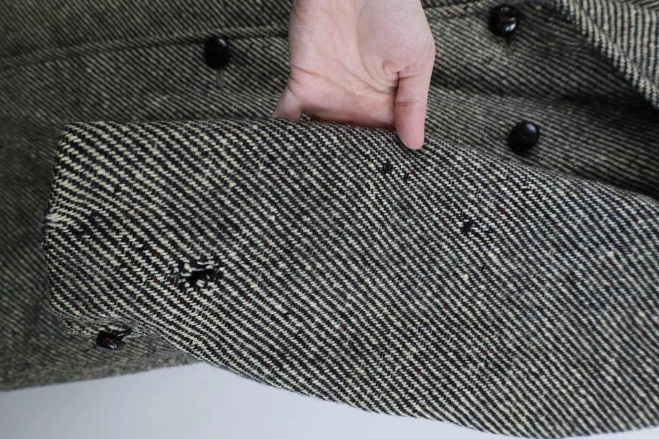 Vtg 60s Streetwear Mens 38R Thrashed Rainbow Fleck Wool Tweed Trench Coat USA - Image 4 of 4