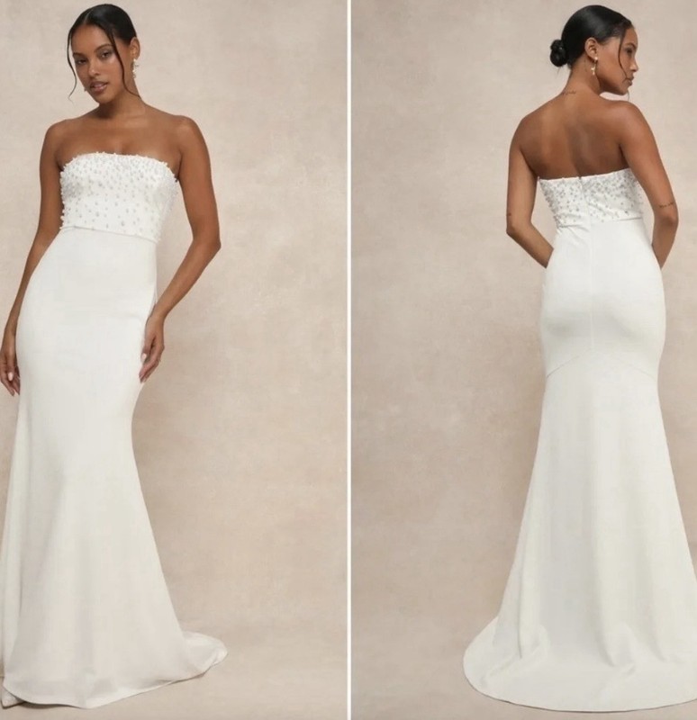 LULU's Wedding Bridal Elegant Sexy Pearl Bustier Sophisticated Romantic Gown XS