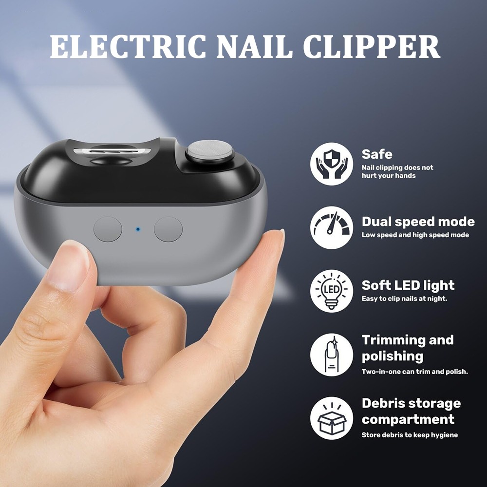 3 in 1 Electric Nail Clippers Thick Nails Trimmer Dual-Speed Rechargeable W/ LED