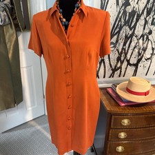 100% silk vtg Adrianna Pappel button down dress burnt orange 90s EUC 10P