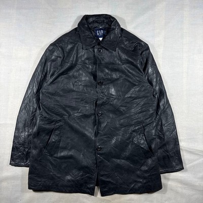 Gap Vintage Leather Car Coat XL Black Cowhide 00s Men's Outerwear