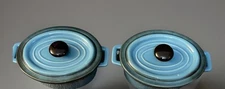 Oven Proof Ceramic Bakeware Mini Baking Dish W/Lid Blue/Black Set Of 2