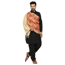 Men's Kashmiri Aari Embroidered Wool Stole, Color Beige