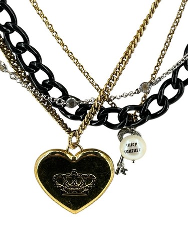 Y2K Juicy Couture Collana Multifilo Nero Metalli Misti Cuore Chiave 16-18 Pollici - Foto 3 di 9