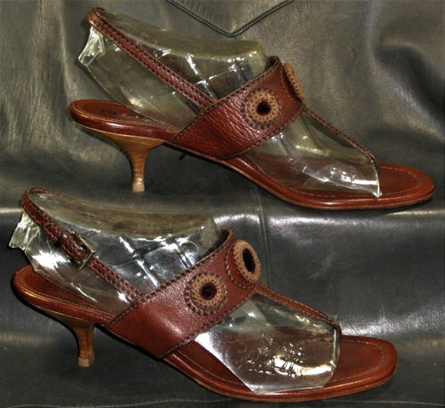 Prada Women's London tan pebbled leather thong slingback sandals size EUR 40 1/2 - Picture 2 of 7