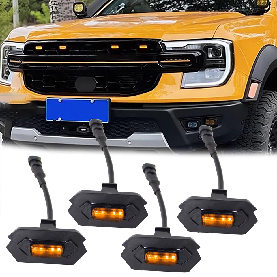 4PCS Front Grille Grill Amber Lamp LED Light DRL For Ford RANGER T9 2023-2024 - Image 2 of 4