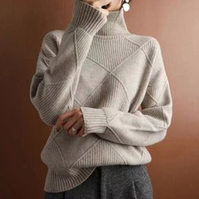 Womens Knitted High Cowl Neck Sweater Warm Jumper Tops Winter Pullover Knitwear