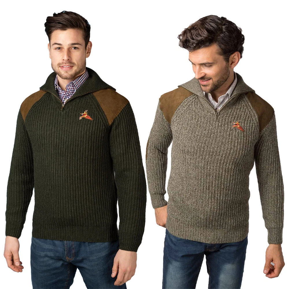 Men s Chunky Knit Jumper Half Zip V Neck Pullover Sweater Knitted