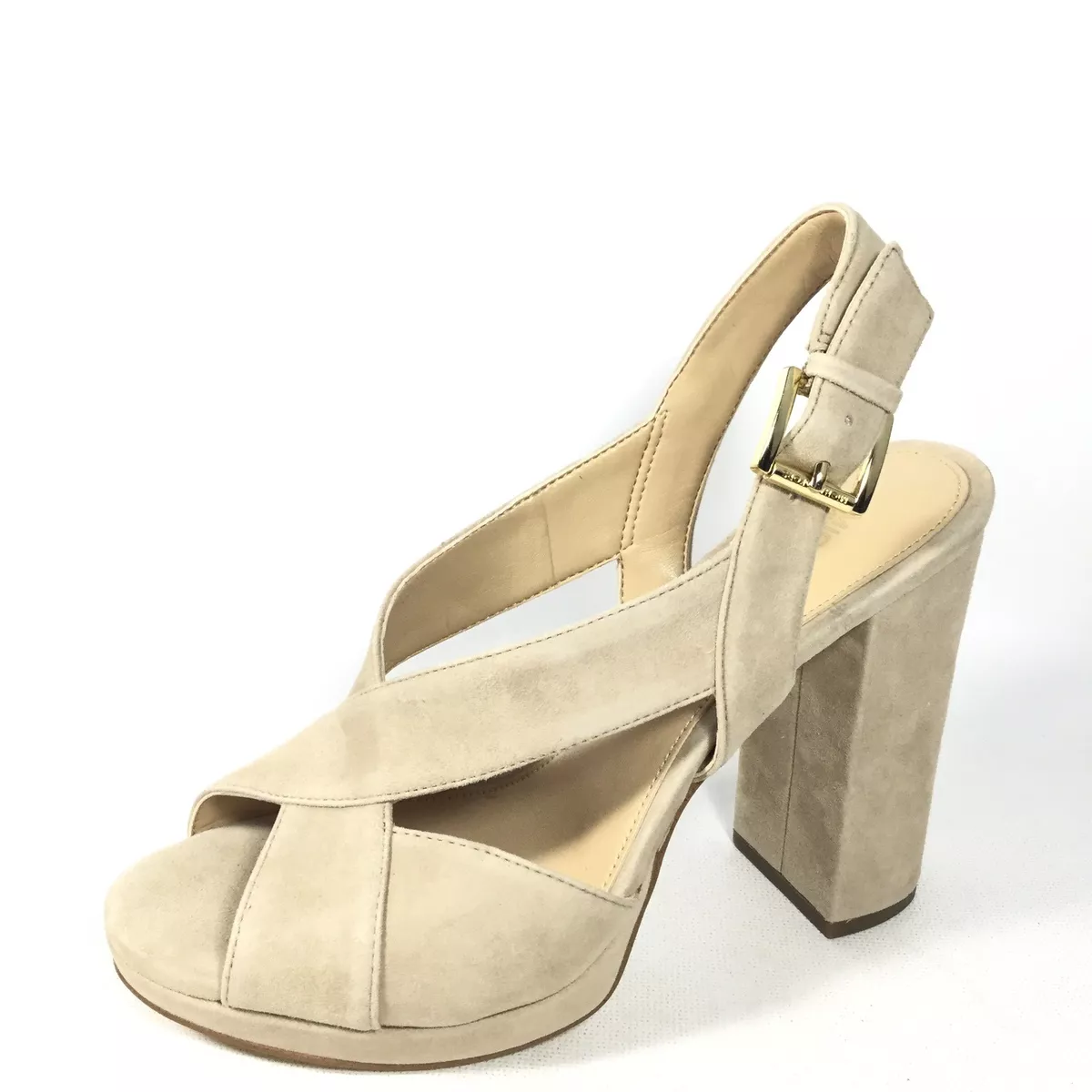 Michael Kors Becky Womens Size 6.5 M Beige Suede Platform Heel Slingback Sandals