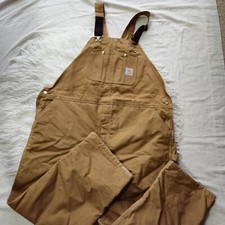 Vintage Brown Carhartt Duck Bib Overalls 52x30 R02 BRN Quilted Lining USA