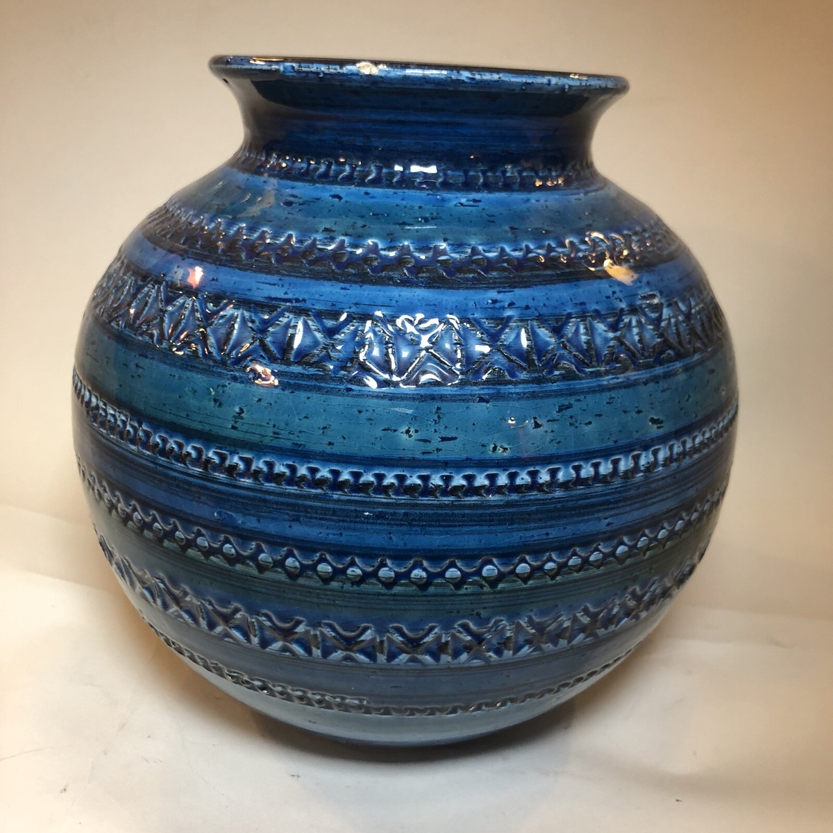 Vintage Rimini Blu Blue Italian Pottery Vase Mid Century