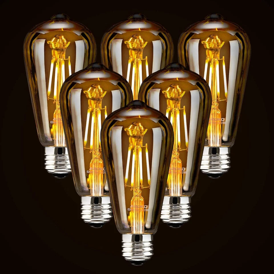 6x Vintage E27 ST64 Filament LED Light Bulb 4W Industrial Edison Lamp Warm White - Image 3 of 4