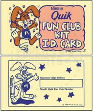 QUIK FUN CLUB KIT MEMBERSHIP CARD - VINTAGE REPRINT