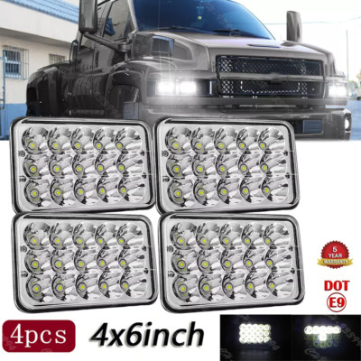 4PCS 60W 4x6'' LED Headlights High Low Beam For Chevy C4500 C5500 Kodiak Camaro