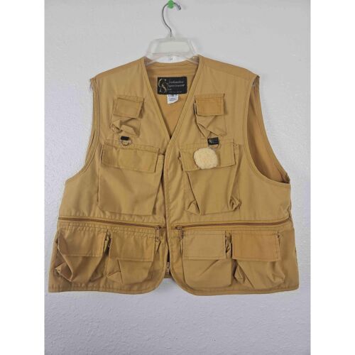 Columbia Vintage 60s 70s Yellow Fly Fishing Vest XL Multi Pocket Zip