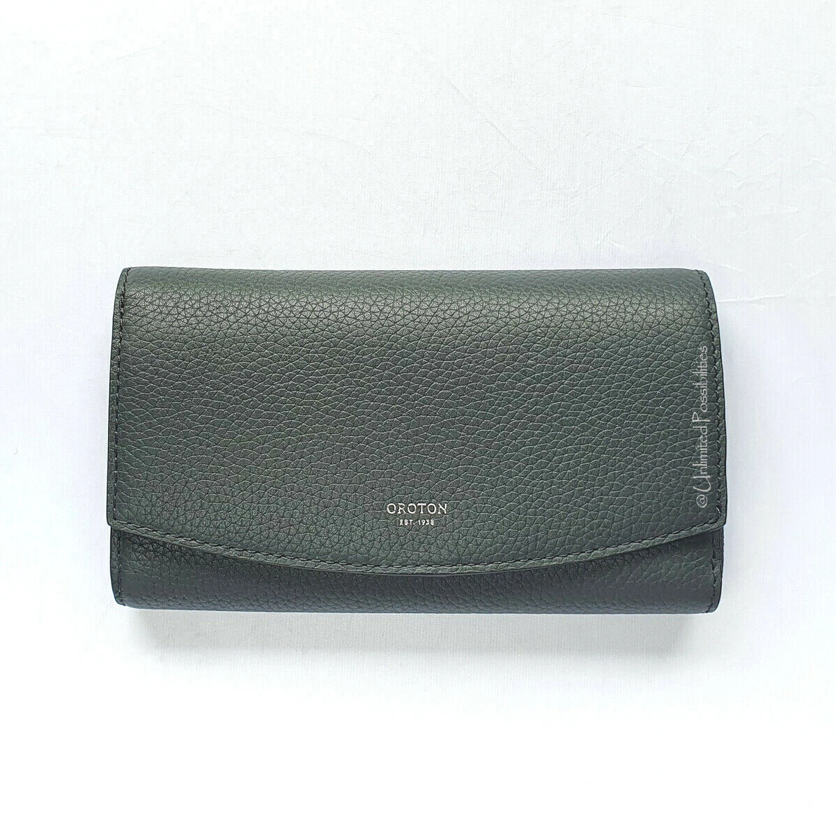 NEW OROTON Atlas Soft Fold Zip Leather Wallet Clutch Charcoal Tag
