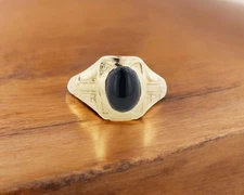 Black Onyx Oval Cut With 925 Sterling Silver Gold Plated Ring For Men's #A126 *
