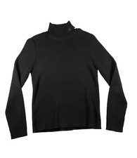 Vtg 90s Lauren Ralph Lauren Womens Turtleneck Sweater Black Ribbed Red Logo Lrl