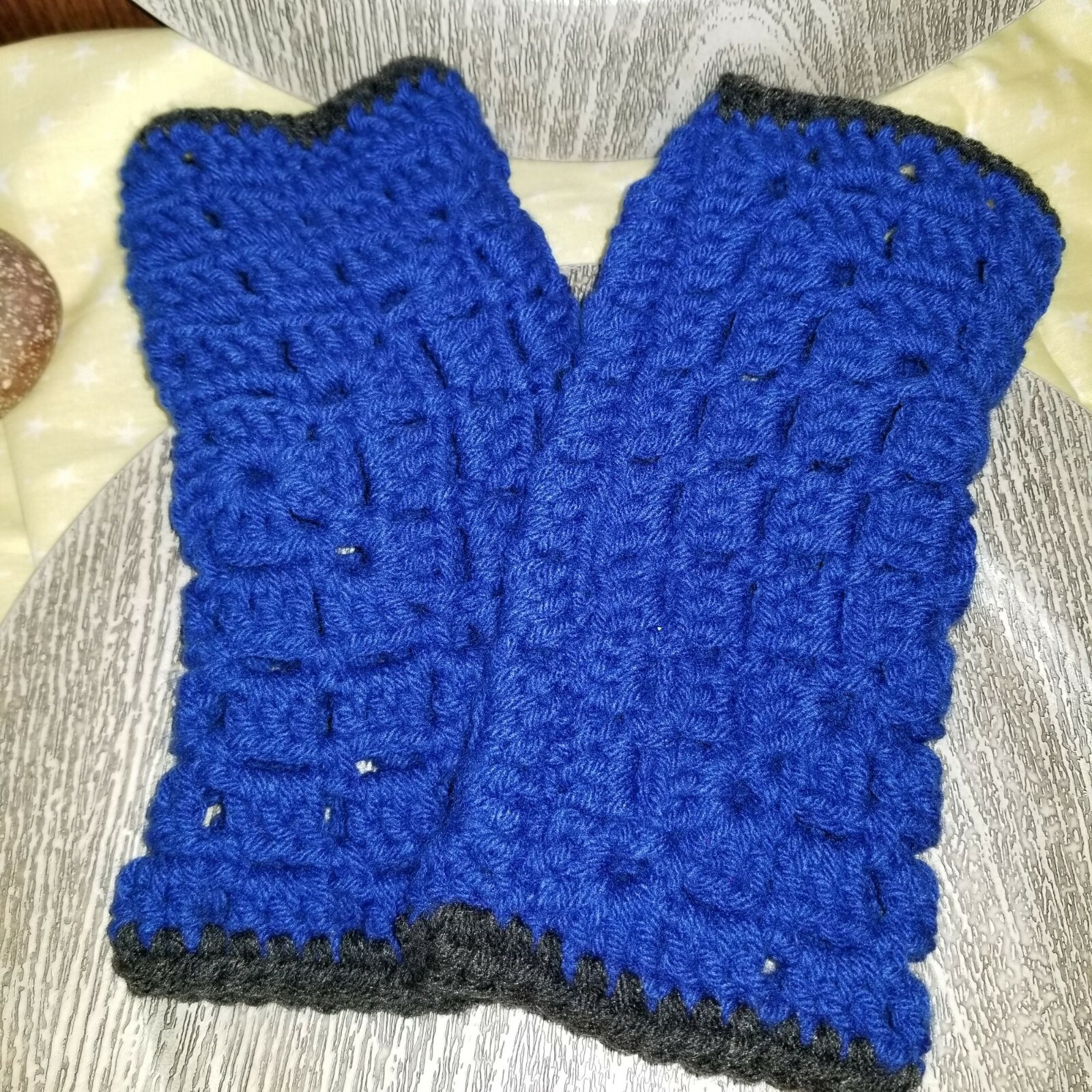 Dr Who Colors Blue Black Hand Knit Adult Wristers Texting Fingerless Gloves