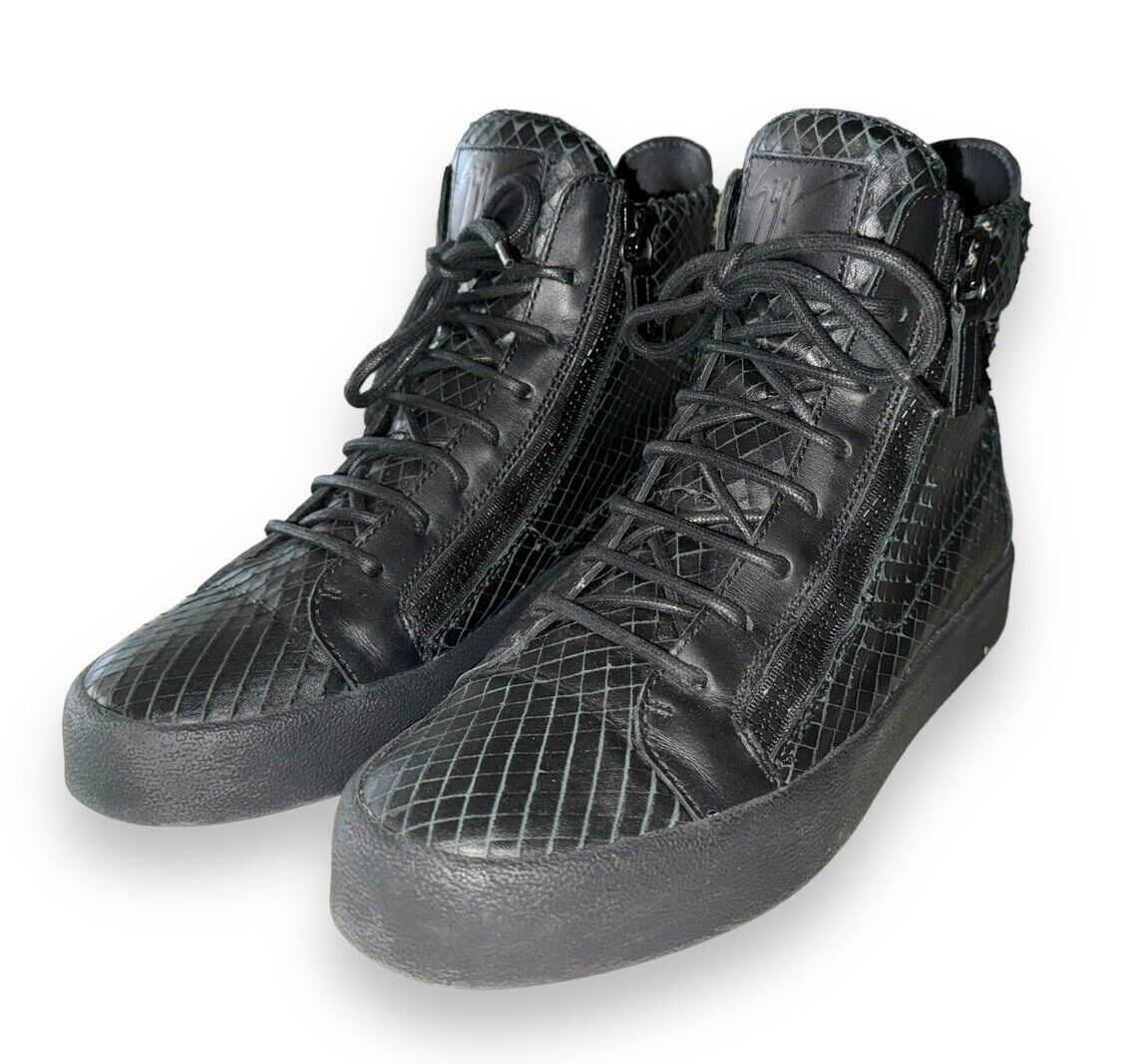 GIUSEPPE ZANOTTI High Top Leather Lace-Up Sneakers All Black GIUSEPPE ZANOTTI High Top Leather Lace-Up Sneakers All Black