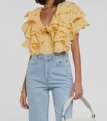 $590 Rotate Birger Christensen Women's Yellow Carmen Bodysuit Size EU 40 / US 8