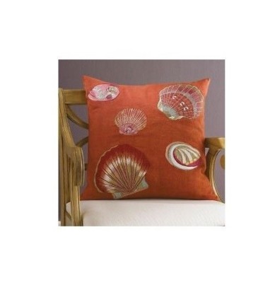 Coussin Décoratif Blanc 45 x 45 cm à Motif de Corail Brodé en Coton
