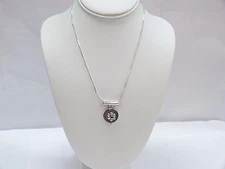 925 STERLING SILVER CLEAR STONE FLOWER GARNET SLIDE PENDANT NECKLACE