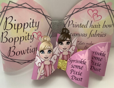 3D ''PIXIE DUST'' FEE 4'' BEDRUCKT CANVAS STOFF SCHLEIFE SCHLAUFEN MACHEN SIE IHRE EIGENEN HAARSCHLEIFEN