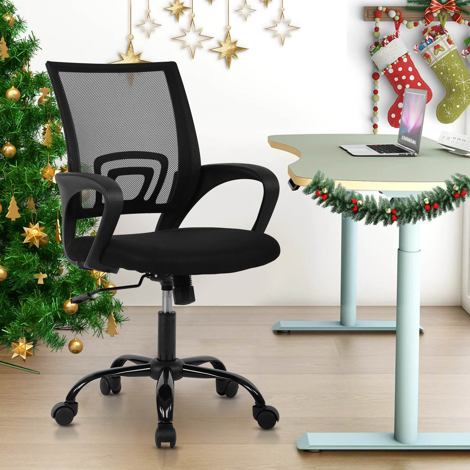 Office Computer Desk Executive Chair Task Swivel Mesh Chair Adjustable Height-image