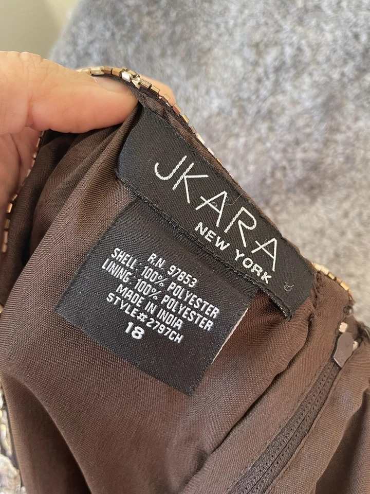 Vestido J Kara New York 18 2x Cuentas Vieira Corpiño Vestido de Noche Marrón Largo NY Foto 2 de 4