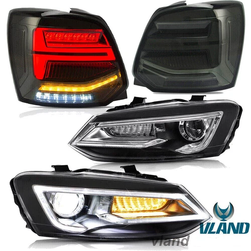 VLAND LED Headlights + SMOKED Tail Lights For 2011-2017 VW Polo MK5 W/Sequential - Picture 1 of 16