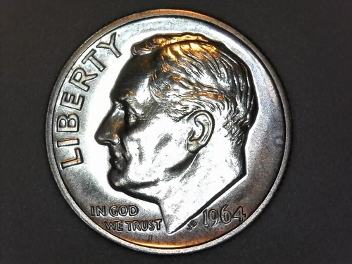 1964 Roosevelt Dime Gem 90% Silver Proof Pointed tail 9