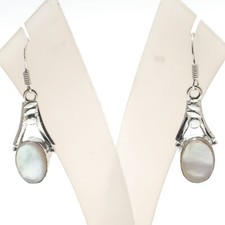 Mother Of Pearl Gemstone Handmade 925 Sterling Silver Jewelry Earring Size 1.4"